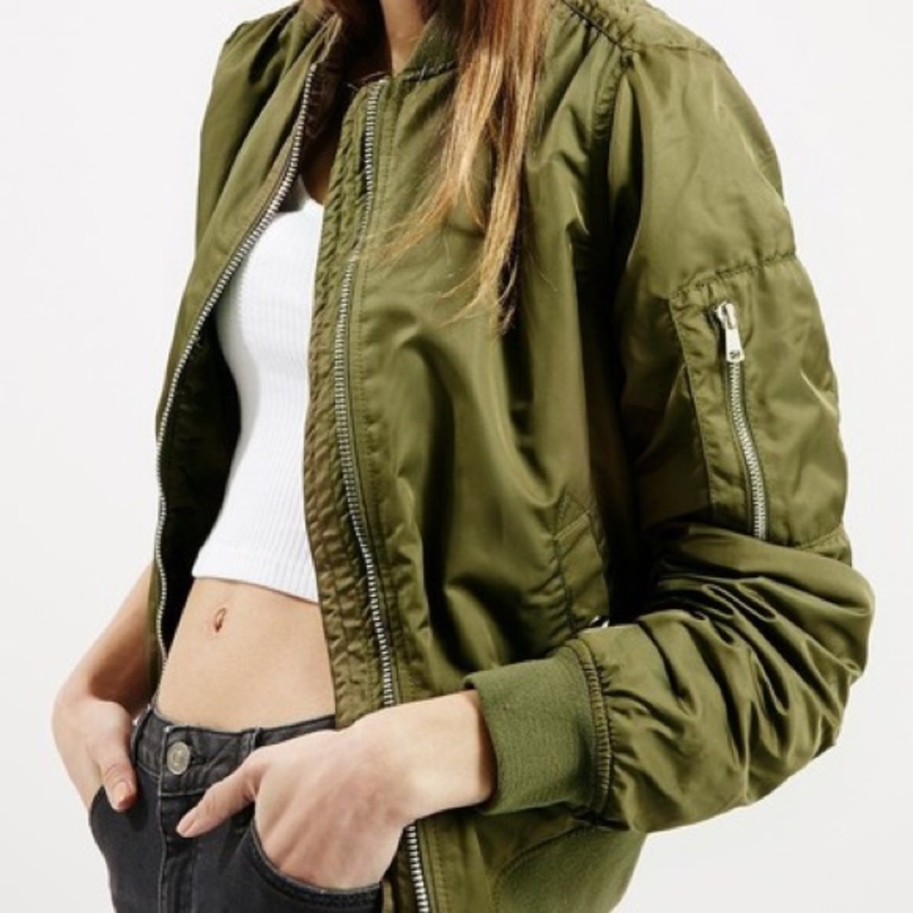 Topshop MA1 Bomber Jacket Olive Green Size US8